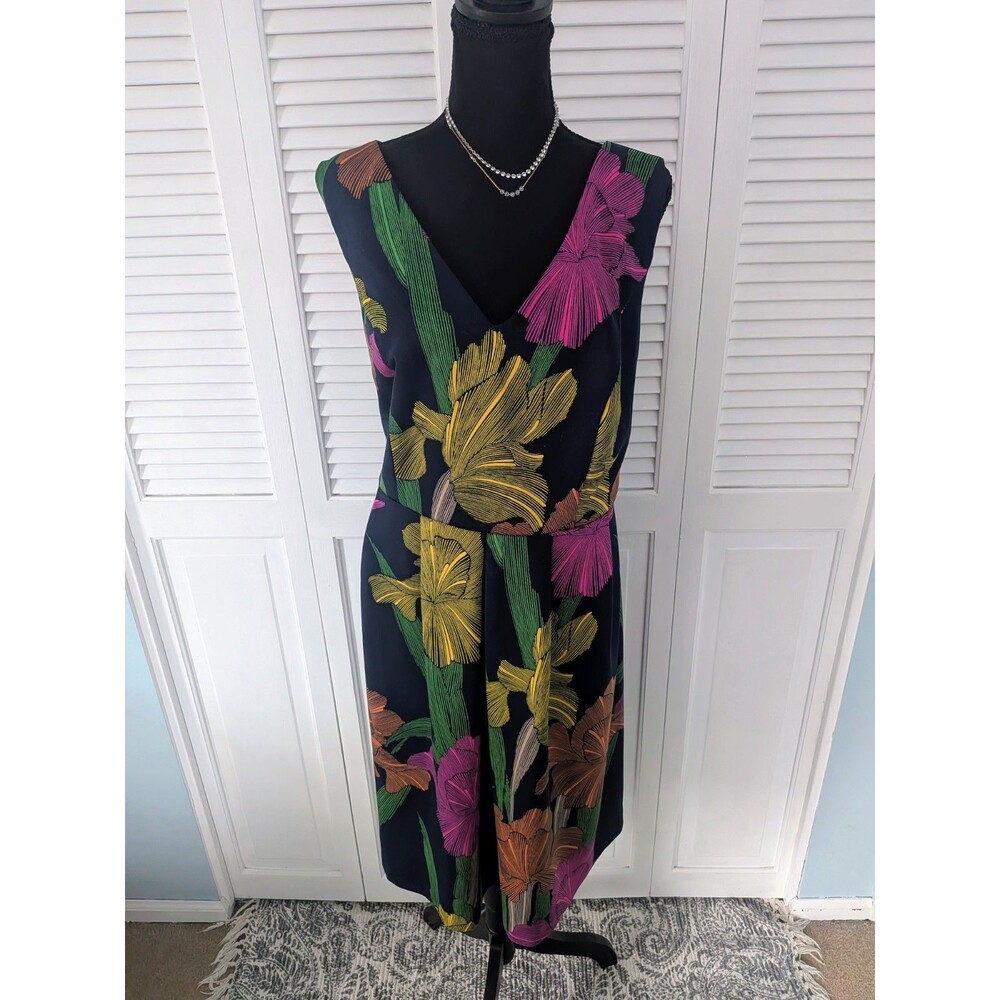 Chaya Dress Womens 16W Fit & Flare Tropical Multi Colorful Floral Stretch Vneck